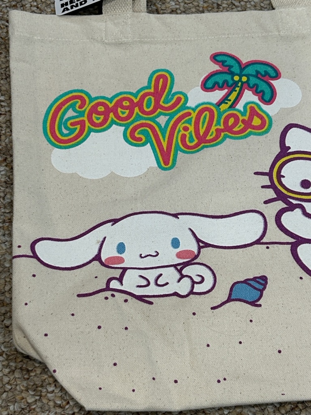 NWT Hello Kitty & Friends "Good Vibes" Canvas Tote Cinnamoroll Beach Bag Sanrio - Picture 3 of 8